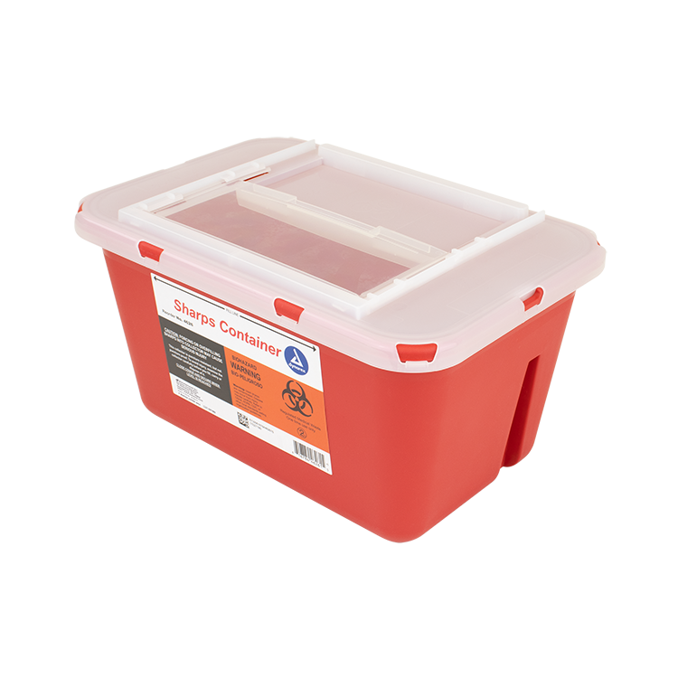 Sharps Container, 5qt , Red, Horizontal opening, Dynarex