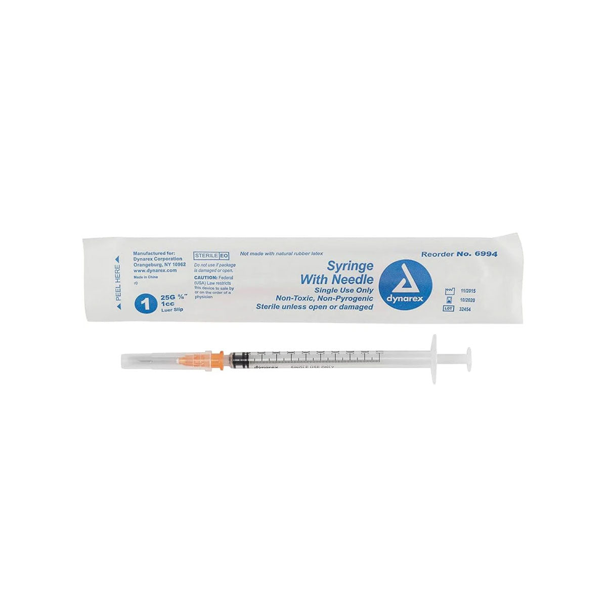 Syringes w/ Needles, 1cc- 25g x 5/8 Needle 100/Box, Luer Slip
