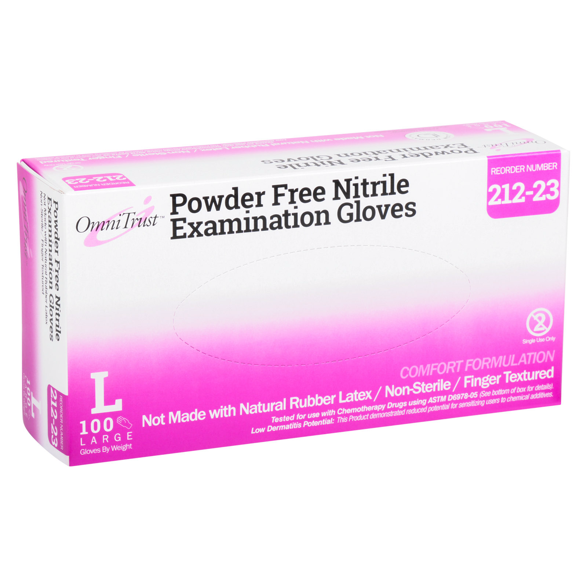 Exam Gloves, Nitrile, Powder-Free, Large, 100 Box, Omni Trust