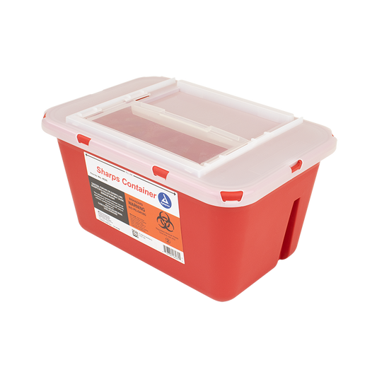 Sharps Container, 5qt , Red, Horizontal opening, Dynarex