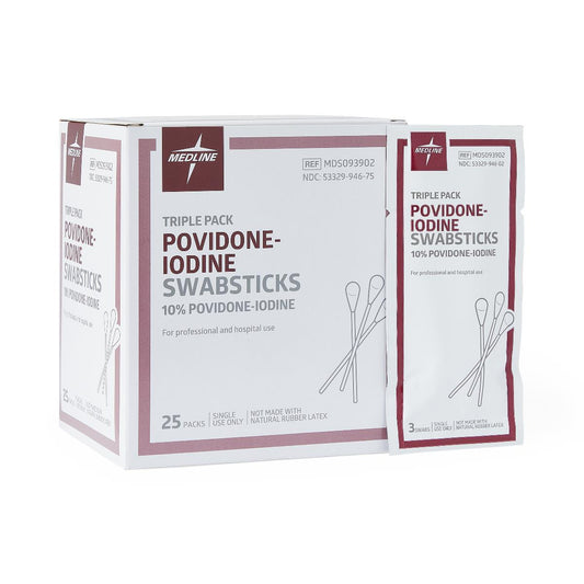 PVP Solution Swabsticks 3/pack 25 packs/box (Medline