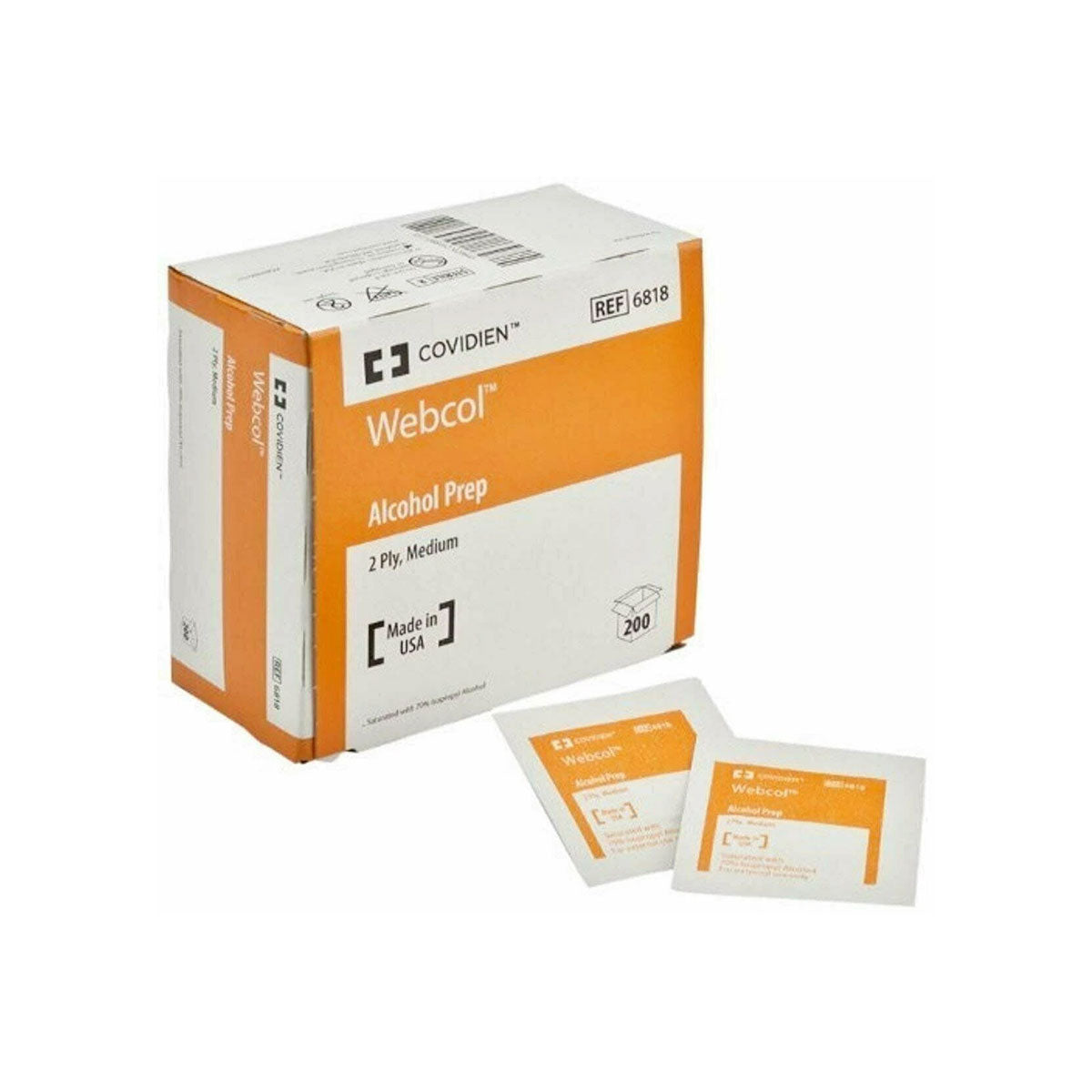 Alcohol Prep Pads- Webcol 70% Strength, Individual Packet, Medium, 200/Ct - Covidien