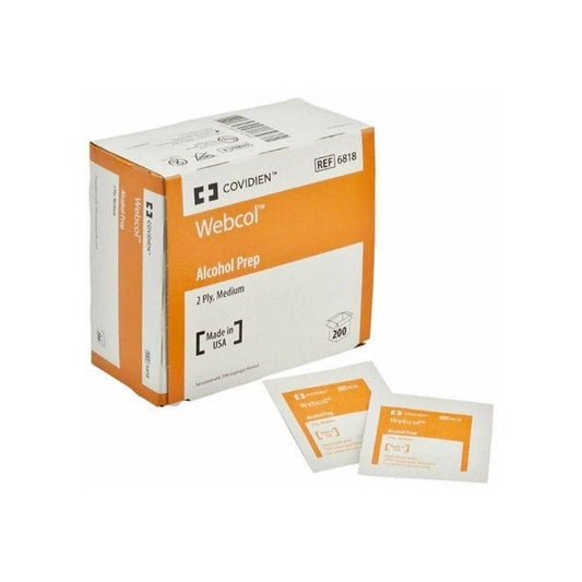 Alcohol Prep Pads- Webcol 70% Strength, Individual Packet, Medium, 200/Ct - Covidien