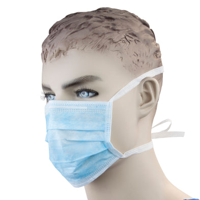 Surgical Mask, Blue pleated, tie, 50/Box, Dynarex
