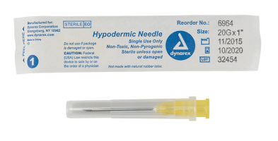 Disposable Needle, 20g x 1", 100/Box, Dynarex