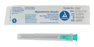 Disposable Needle, 21g x 1 1/2", 100/Box, Dynarex