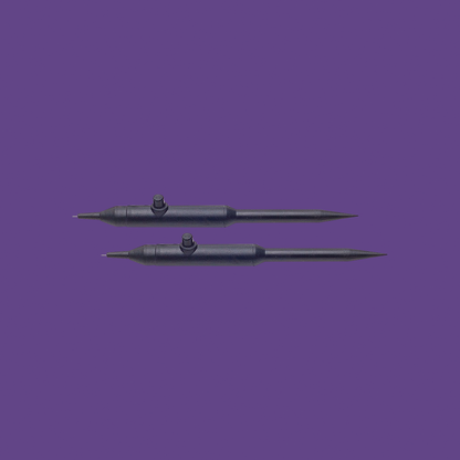 Two dark, elongated tools with pointed ends and adjustable knobs, resembling styluses or compass parts, are parallel on a purple background. Their sleek design evokes the precision of VeraPlug FlexFit Punctal Occluders by Lacrivera, crafted for patient comfort.