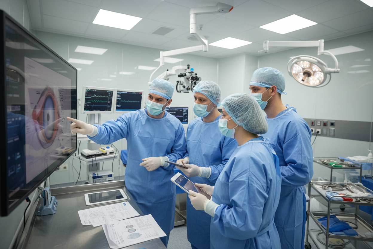 opthamalic surgical team discussing a case pre surgery.